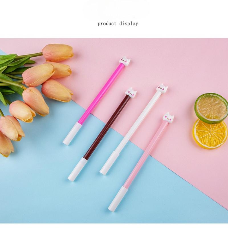 1Pc Cartoon Cute Cat Pens Supplies Gifts Student Kawai Stationery Cute Kittens Gel Pens Water Prizes Wholesale Lovely Writing Pen for Daily/Office