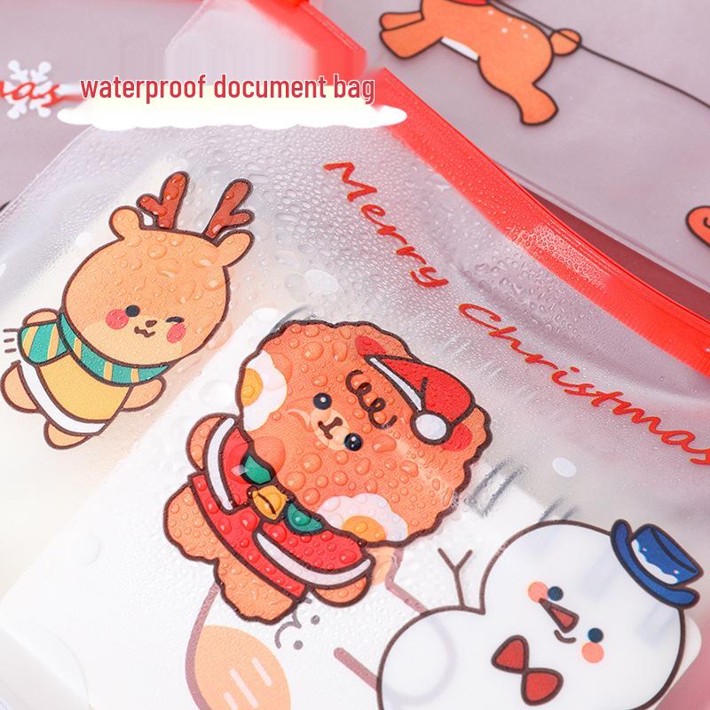 Cartoon Christmas Heart Zipper Ring Binder - Transparent Stationery Storage Bag