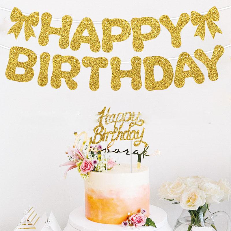 Birthday Themed Kids Party Supplies Glitter Letter Banner Garland Streamer Decorations