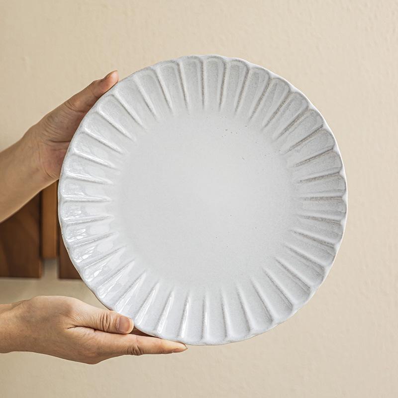 Solid Color Relief Petal Plate, Simple Tableware Plate, Ceramic Plate, Household Vegetable Plate, Pasta Plate, Steak Plate, Dinner Plate
