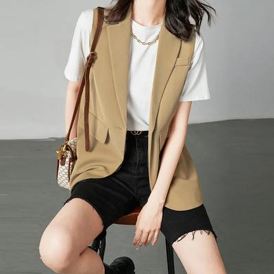 Women's New Spring Fall Blazer Vest Sleeveless Suit Waistcoat Outerwear