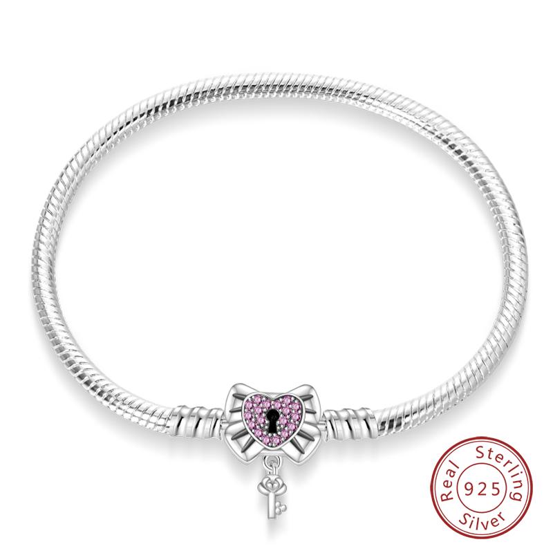 Original 925 Silver Heart Star Moon Snowflake Butterfly Bracelets 17 20CM For Women DIY Charms Jewelry Gifts