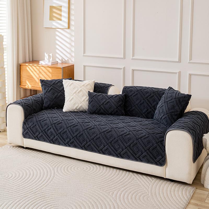 1pc Short Plush Sofa Slipcover, Warm And Thick Sofa Cover Four Seasons General Furniture Protector, Bedroom, Office, Living Room Home Decoration