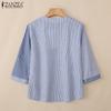 ZANZEA Women Casual V-Neck 3/4 Sleeve Loose Stripe Blouse
