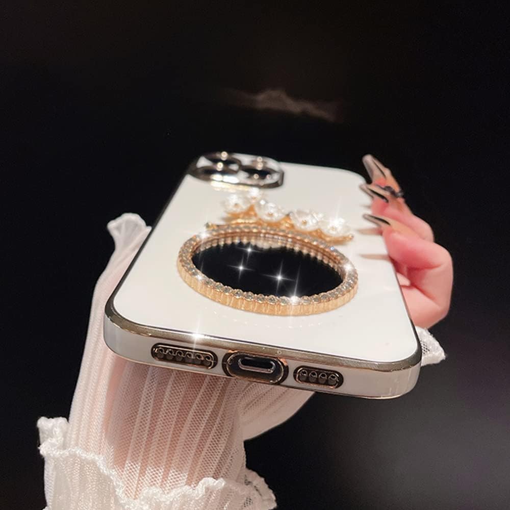Compatible with iPhone Case,Glitter Diamond Mirror Makeup Bling Flower Floral Electroplated Bumper Camera Lens Protection Soft Shockproof Cover Phone