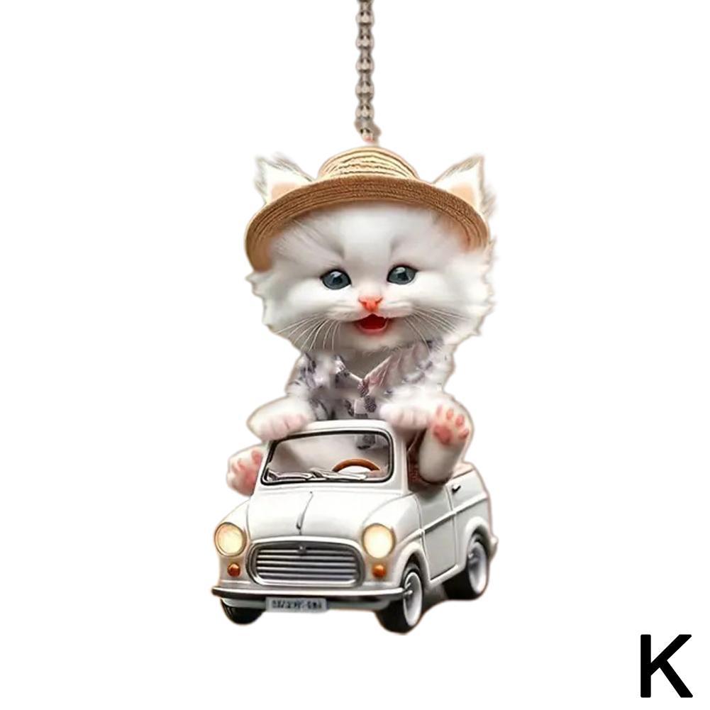 2D Acrylic Hanging Ornament Car Hanging Decor Rearview Mirror Decoration Cute Cat Key Pendant Car Interior Pendant