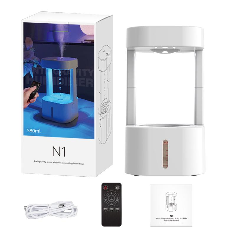 Anti-Gravity Water Drop Backflow Humidifier, Ultrasonic Mist Maker with Remote Control & RGB LED Color Night Light