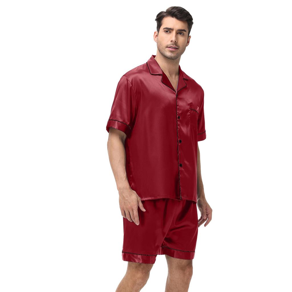 Großer Herren Kurzarm Shorts Satin Sommer Lässig Hauskleidung Pyjama Set