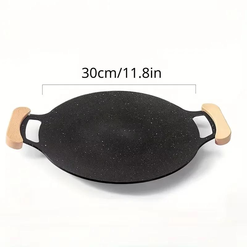 

Latests Models Korean Round Grill Pan with Wooden Handle 38cm Barbecue Grill Plate Non-Stick Cooker Round Baking Tray