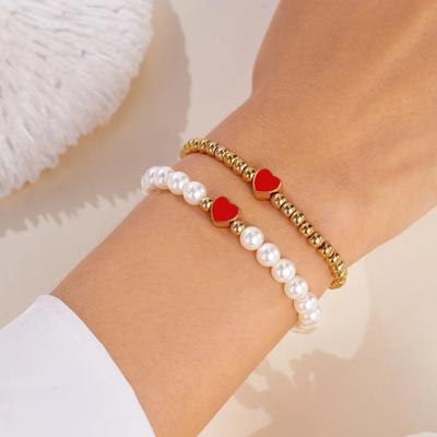 Double Layer Colorful Heart Beaded Bracelets for Women Elegant Imitation Pearl Handmade Bracelets  Friendship Jewelry