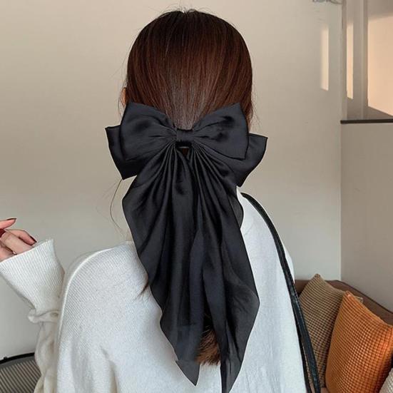 Damen Haarnadel Große Schleife Einfarbig Elegant Doppellagig Lange Haardekoration Pferdeschwanz-Clip Satin Vintage Haarspange Haaraccessoires