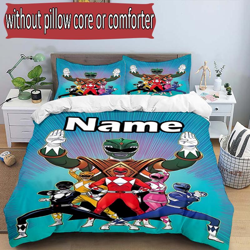 Parure de lit 3 pièces avec housse de couette (1*Housse de couette + 2*Taie d'oreiller, sans noyau), Ensemble de literie personnalisé Motif Mighty Morphin Power Rangers, Décoration de chambre à coucher à la maison Gi