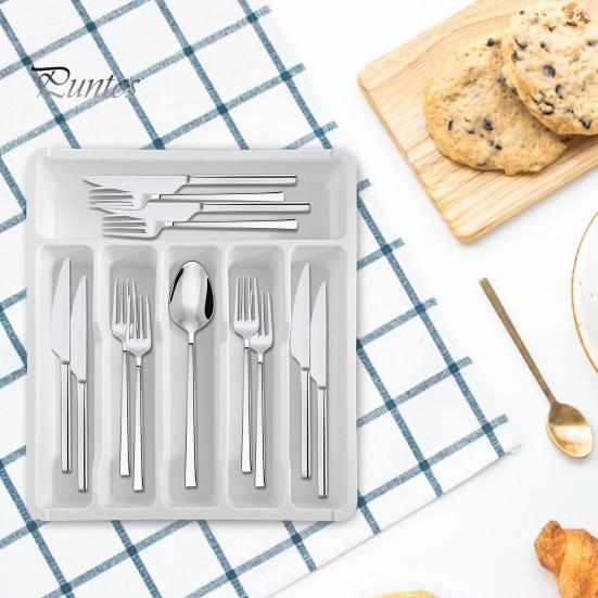 Plateau de rangement pour tiroir de cuisine, support extensible pour couverts, séparateur d'ustensiles en plastique réglable, rangement pour spatules, outils et gadgets
