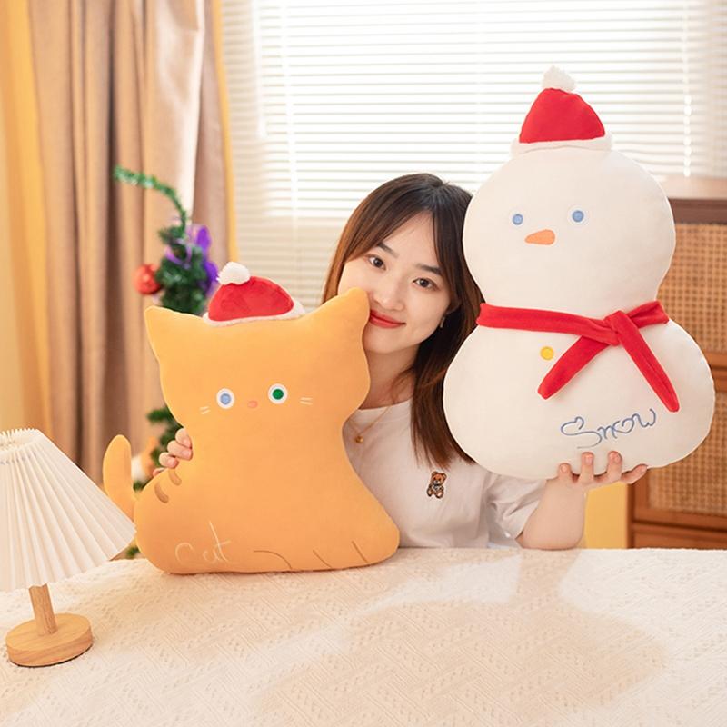 1pc Christmas Decor Stuffed Plush Toys Lovely Snowman Cat Christmas Tree Plushie Pillow Kids Nice Gifts