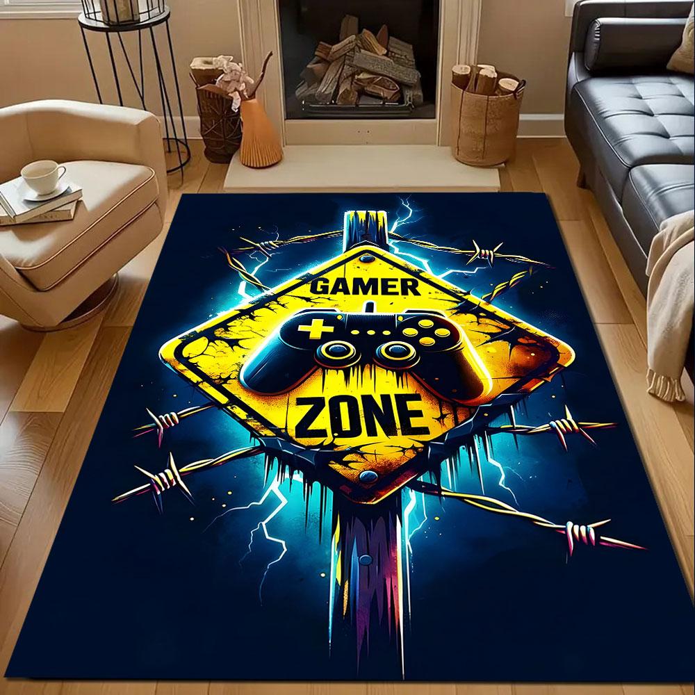 "Gaming Zone Warning" Patterned carpet, non slip mat suitable for living room and bedroom sofas