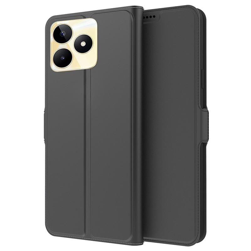 

For Realme Narzo N53 4G/C53 (Global)/C53 (India)/C51 Cell Phone Case Card Slot Phone Cover Anti-Scratch PU Leather Stand Shell Black