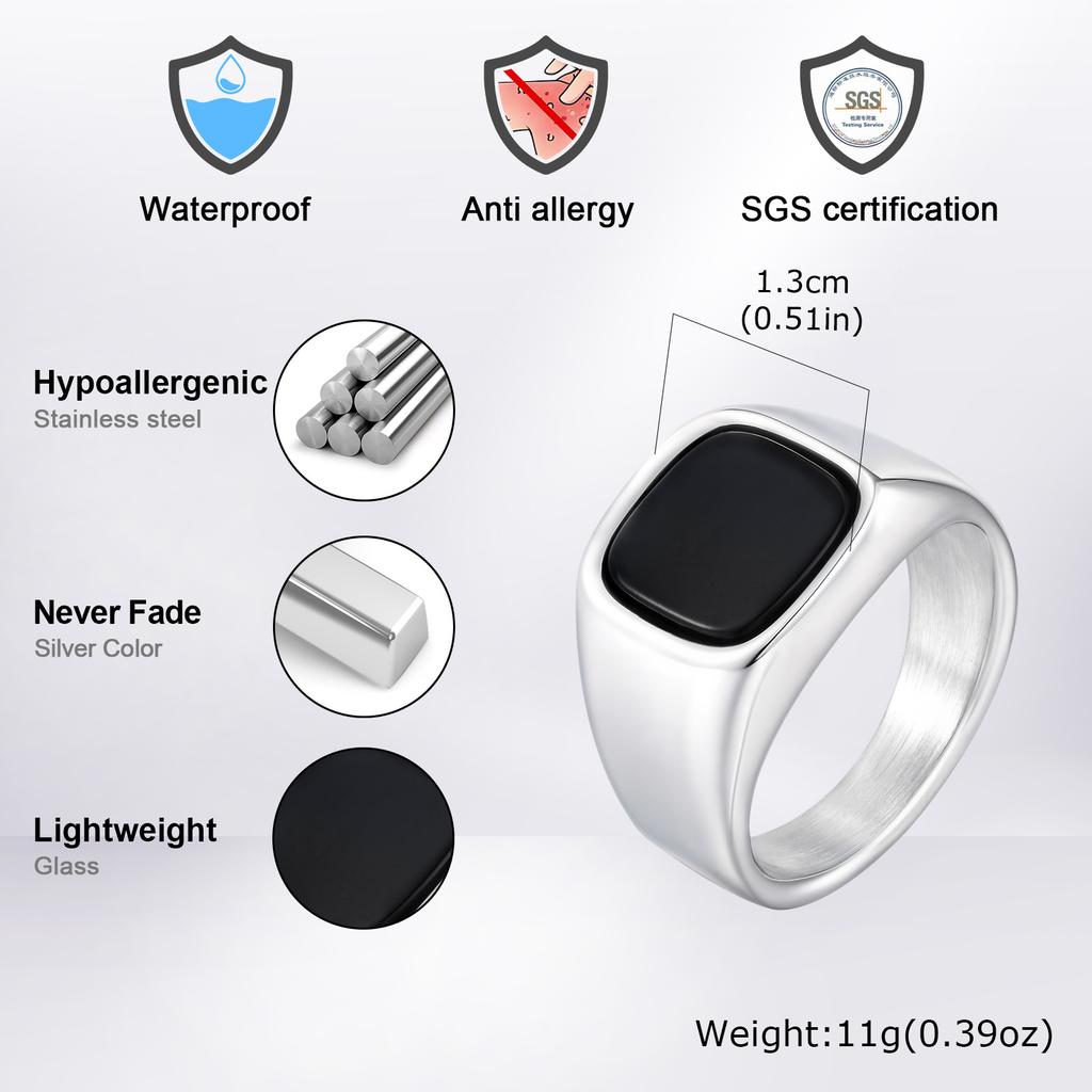 Punk Men's Square Ring,Stylish Waterproof Stainless Steel Ring,Glass Stone Tiger Eye Natural Stone Stamp Ring Thumb Ring Gift
