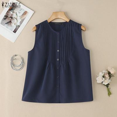 Damskie codzienne letnie topy bez rękawów z okrągłym dekoltem