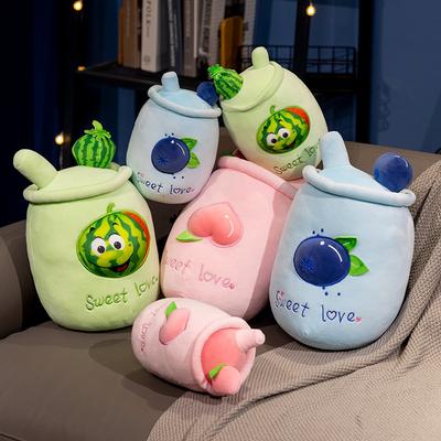 20/30cm Creative Fruit Milk Tea Plush Toy Simulation Blueberries Honey Peach Watermelon Milk Tea Soft Pillow Doll Kids Gifts