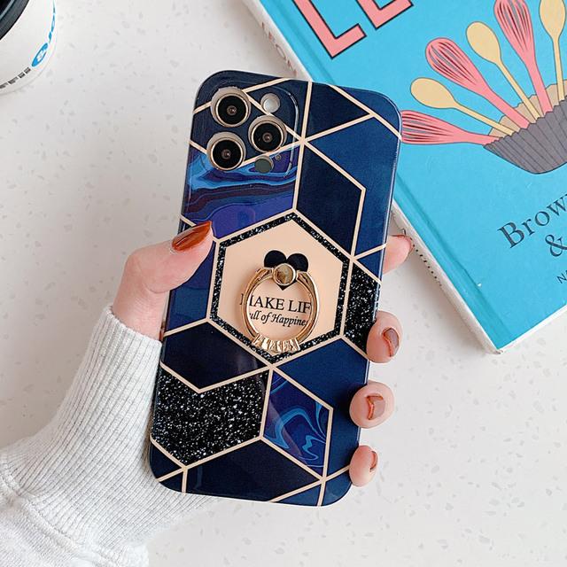 

Чехол с кольцом на палец для Iphone 13 12 11 Pro Max 12 Mini Xr Xs X 7 8 Plus Se, мягкий чехол Imd с геометрическим мрамором и сердечком для телефона