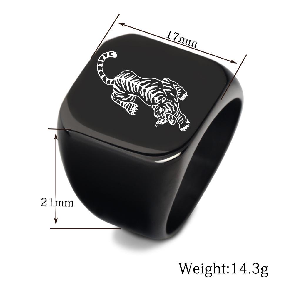Retro European-American Style 18MM Laser Engraved Tiger Stainless Steel Ring for Women