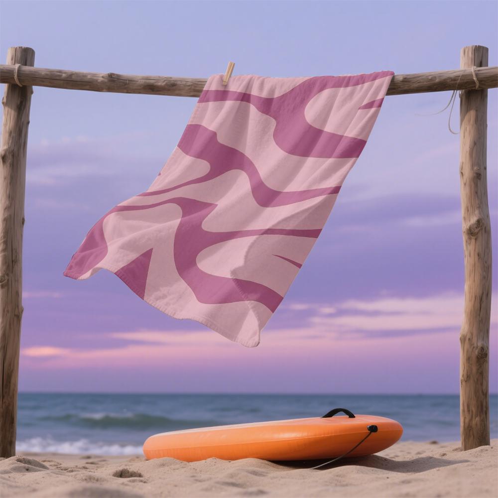 Soft Pink Flowing Shapes Compact Travel Beach Towel Super Absorbent Sand Resistant, Microfiber for Swimming Camping Yoga