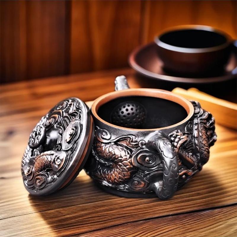 Divine Dragon Purple Pottery Vintage Teapot Carve Kung Fu Teapot Single Teapot Pu'er Tea Making Device Tea Sets Chinese Tea Pot