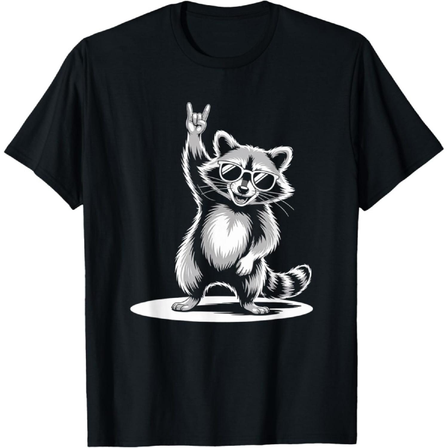 Cool Raccoon with Sunglasses and Hand Sign Gift T-Shirt S