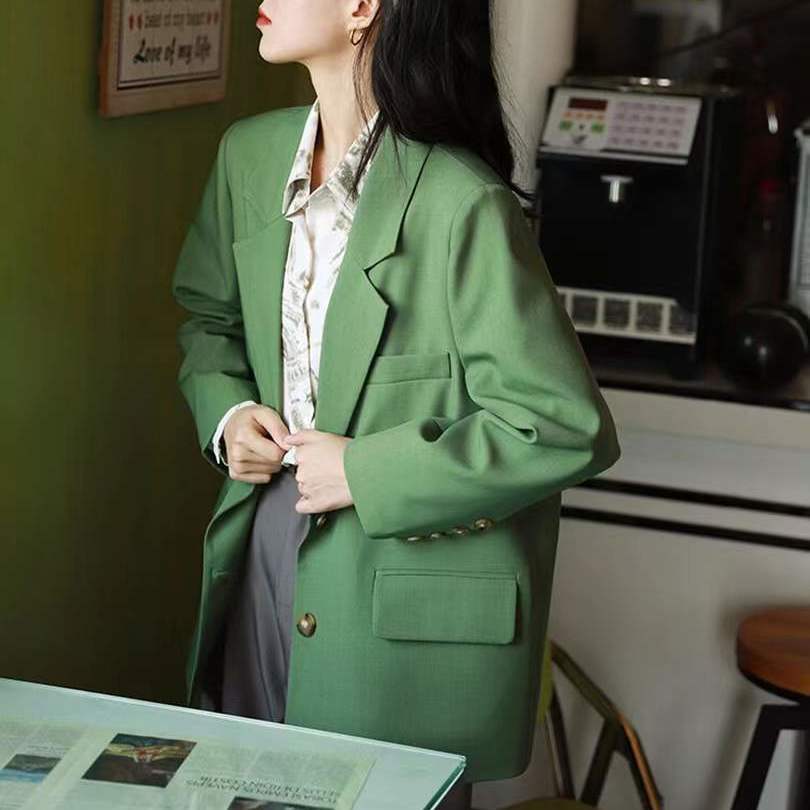 

Весенний костюм, пальто, женский зеленый, свободный, темперамент, ретро, ​​для отдыха, с длинными рукавами, дизайн, для студентов, смысл