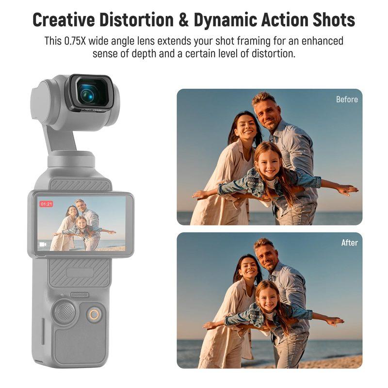 NEEWER 0.75X Wide Angle Lens Compatible with DJI OSMO Pocket 3 Creator Combo Accessories Magnetic Coated Action Camera Lens