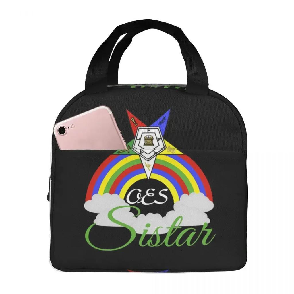 OES Emblem Order Of The Eastern Star Insulated Lunch Bag for Women Children Portable Food Boxes Thermal Lunch Box Tote