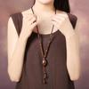 Colier Pandantiv GEMCHIC Stil Etnic Femei cu Mărgele Dzi cu Trei Ochi Lanț Lung pentru Pulover Bijuterii Vintage Boho
