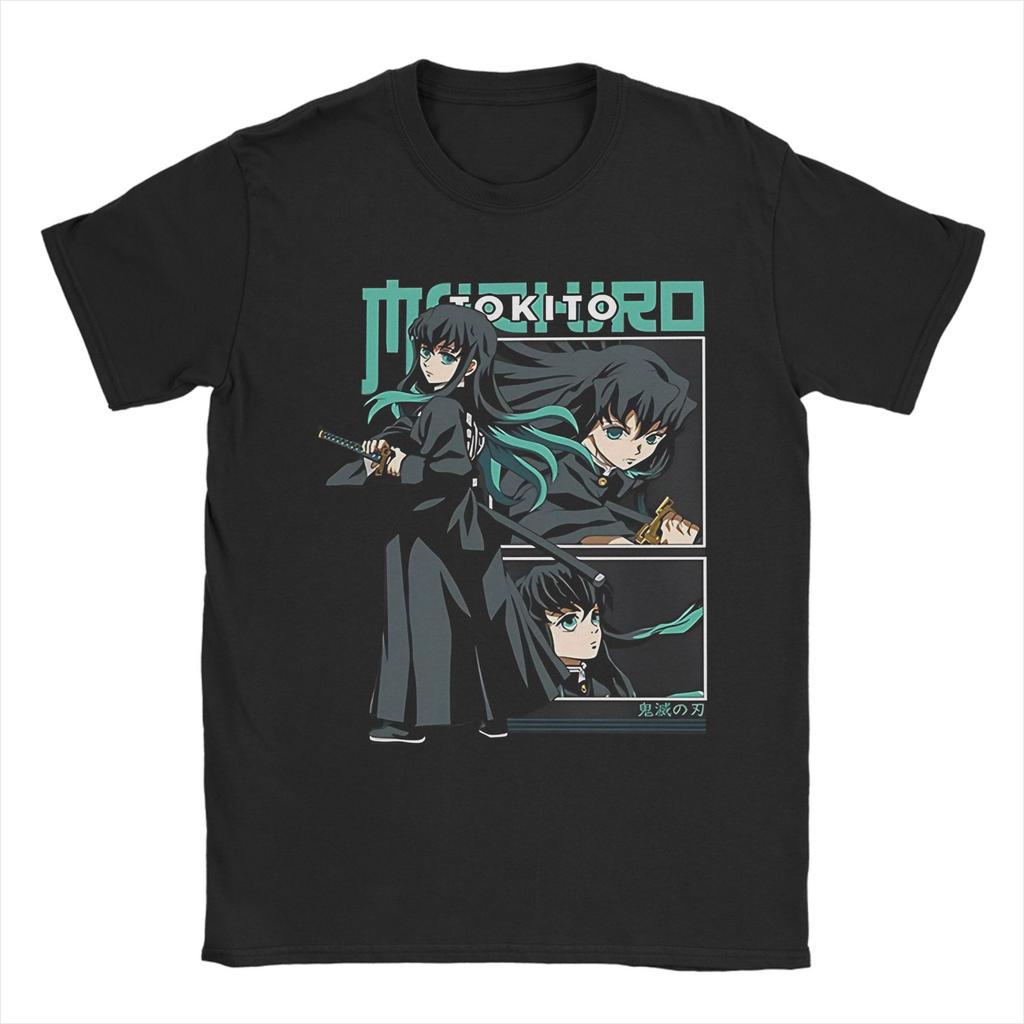 Demon Slayer Anime T-Shirt Herren Baumwolle Oberteile Shirts Ästhetisch Muichiro Tokito Rundhals Kurzarm