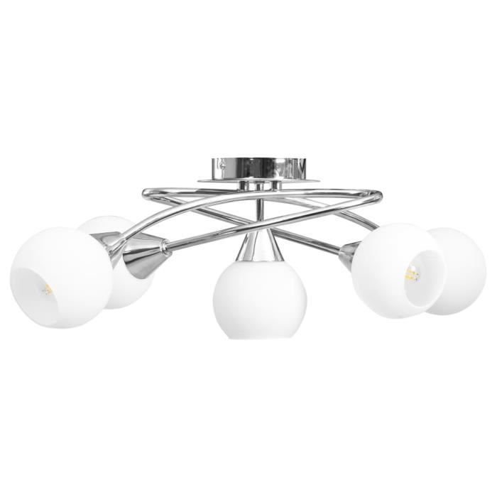 VidaXL Ceiling Light with Glass Shade 5 E14 Bulbs White Bowl