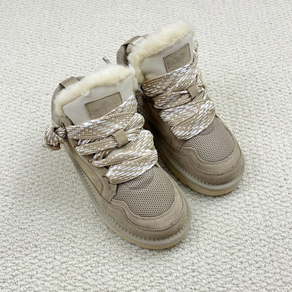 Autumn and Winter Cowhide Lace-up Non-slip High-top Warm Velvet Snow Shoes Genuine Leather Sports Snow Boots