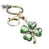Blue Rhinestone Keychain Pendant Sparkling Rhinestones Four-Leaf Clover Design Key Chain with Electroplated Lobster Clasp Easy to Hang Holder Backpack