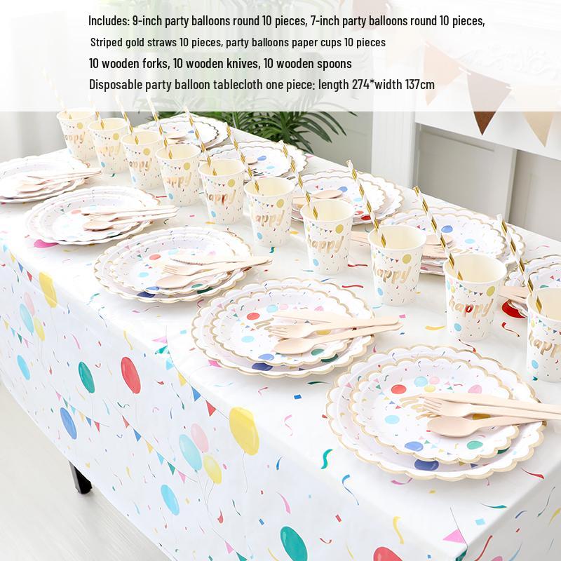 Kids' Party Disposable Tableware: Birthday Tablecloth, Cake Plates, and Dessert Table Decor