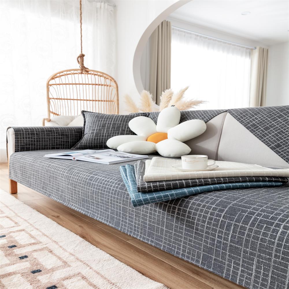 

Cotton Linen Sofa Cushion Four Seasons Universal Solid Color Cover Cloth Towel Simple Modern Non-Slip Linen Sofa Cover Cushion 70x70cm