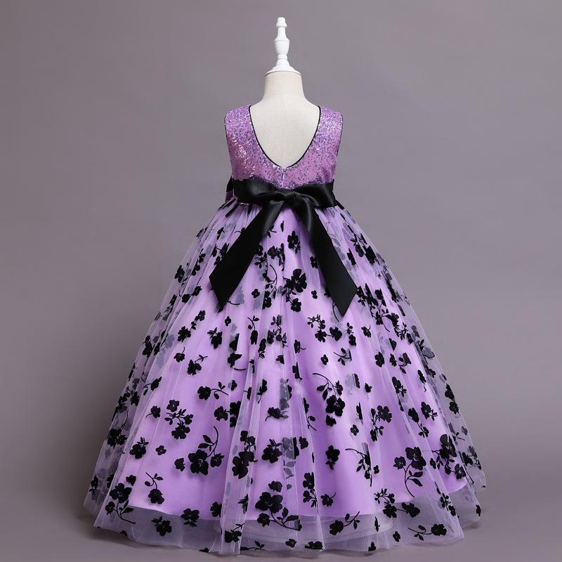 Kids Princess Dress with Sequins and Flower Embroidery Backless Party Birthday Dress for Girls Aged 3-8 Sparkling Sequins Decoration  Girls Toddler