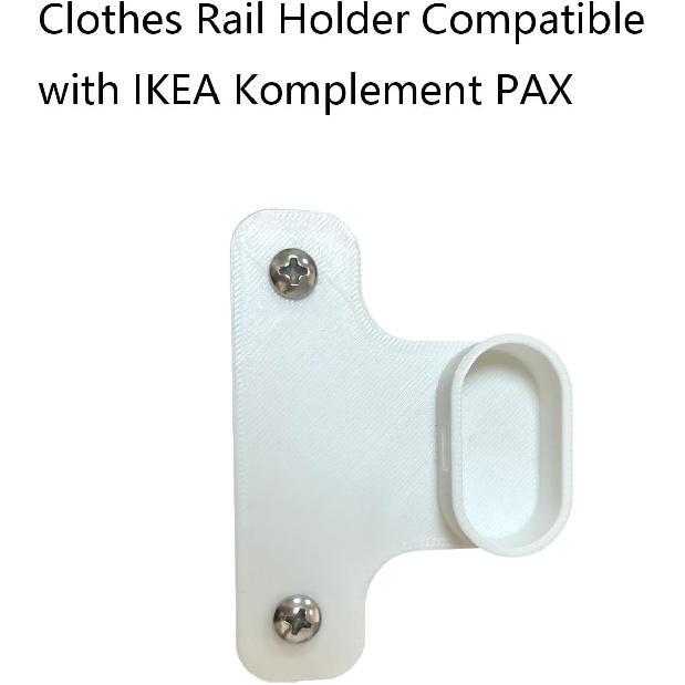 2 PCS White Clothes Rail Holder Compatible with IKEA Komplement Pax, Closet Rod Holders, Hanger Rail Mount Compatible with IKEA (Screws Included)