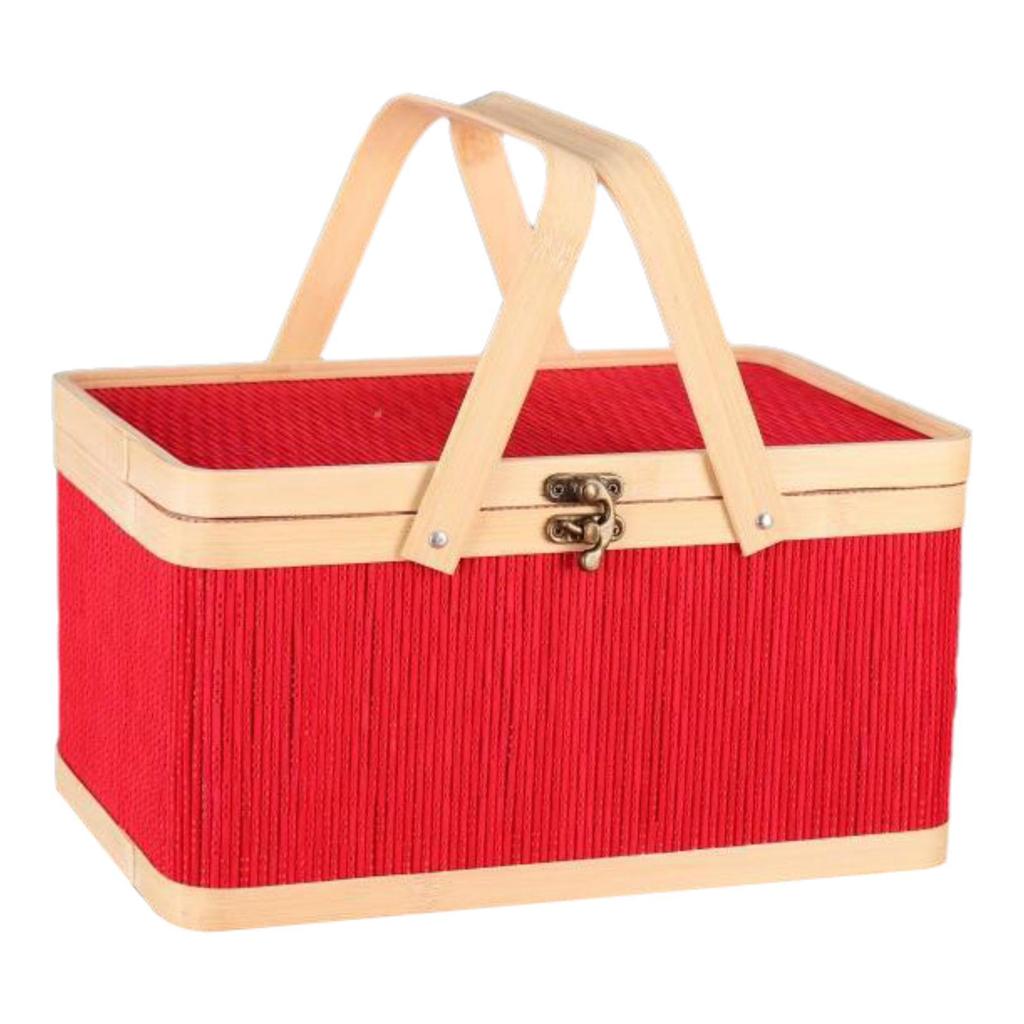 Handwoven Basket Shopping Basket Organizer Bin Gift Wrapping Basket with Lid Picnic Basket Hamper Basket for Bread Mooncake