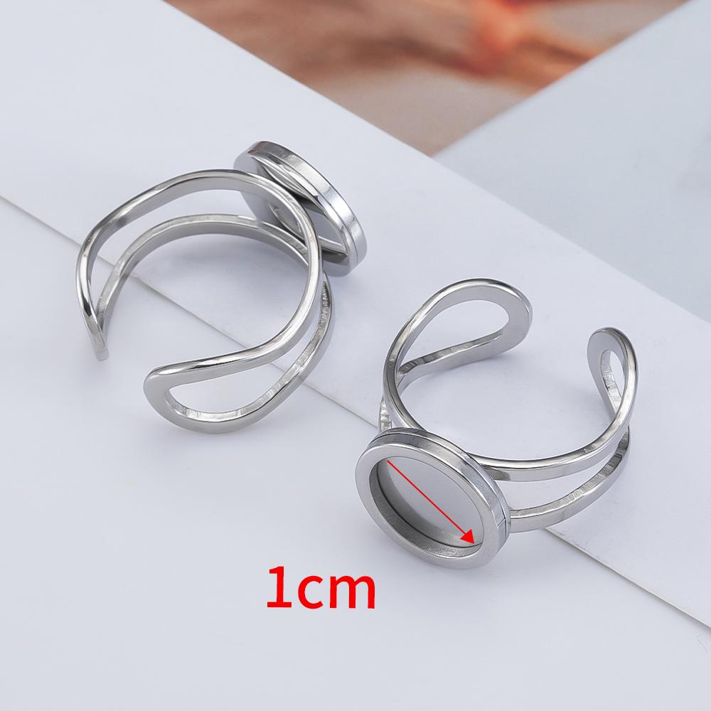4 Stück Edelstahl Runder Ring Rohling Tablett Verstellbar Offener Fingerring Fassung 10-25mm Cabochon Basis Fassung für DIY Schmuckherstellung