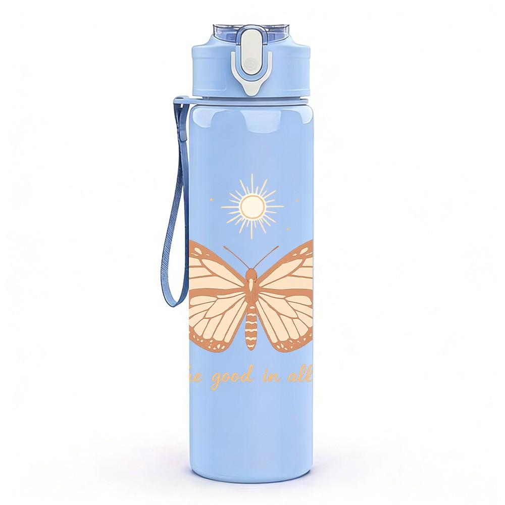1PC Moon Butterfly Mandala Art 750ml Color Plastic Sports Water Bottle Leakproof Flip Straw Lid Suitable for Sports Office Home Use