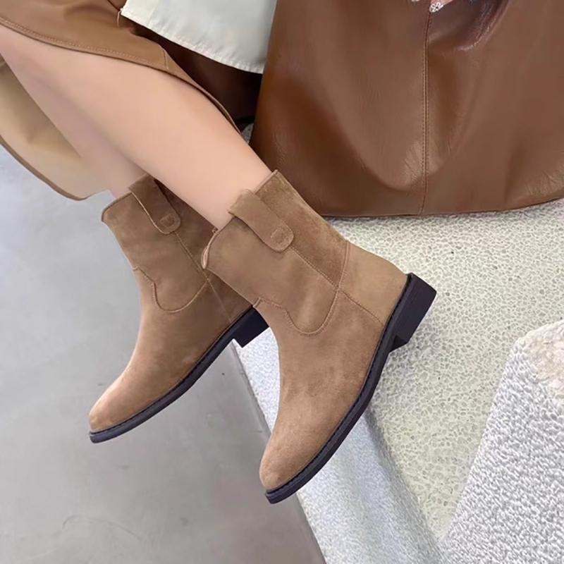 Autumn Winter Women Western Cowgirl Boots Fashion Elegant Slip On Shoes Low Heel Laides Knight Short Booties