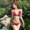 Thailand Holiday Beach Rose Bikini Set: Wine Red Triangle Cup, Three-Piece Split Swimsuit for Women.