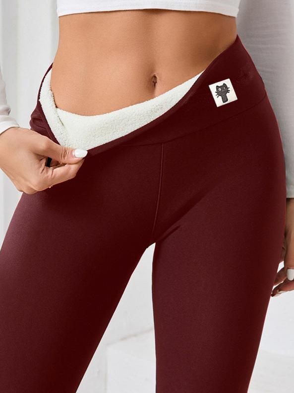 Women's High-Waisted Fleece-Lined Wool Leggings - Warm Skinny Yoga Pants for Autumn/Winter