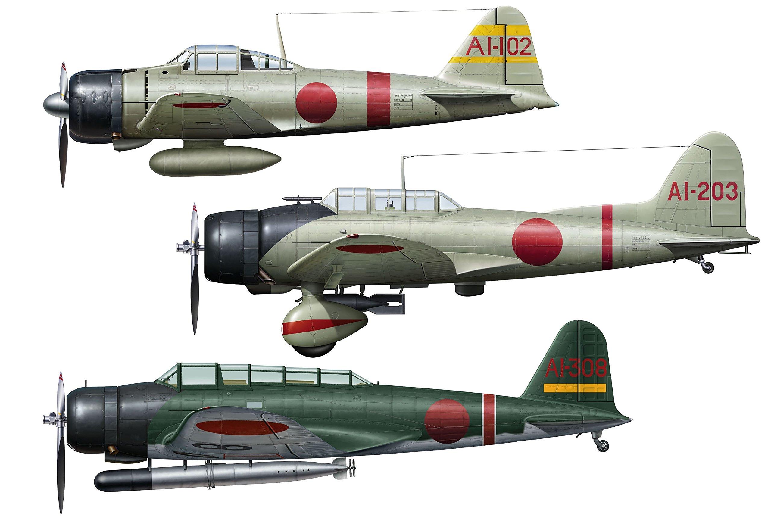 

Hasegawa Japanese Navy Zero Fighter Type 21 Type 99 Carrier Bomber Type 11 Type 97 Carrier Bomber Type 3 Pearl Harbor Attack Force Plastic Model SP348