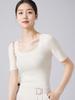 Women's U-neck Merino Wool Sweater - Short Sleeve Pullover, Autumn/Winter Knitwear.