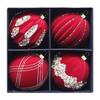 10cm Flocked Christmas Balls 4pcs Gift Box Set Glitter Rhinestone Tree Decorations
