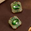 Vintage Emerald Studded Square Earrings With Royal Style Personality